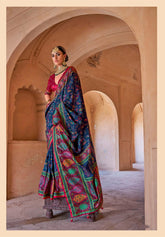 India Silk Navy Blue Sarees Combine The Richness Of Pure Silk With Exquisite Luxury Prints